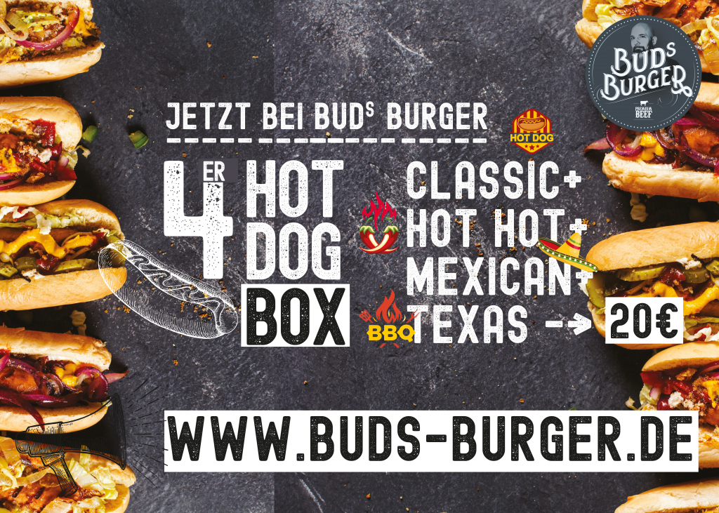 Hotdogbox mit 4 verschedene Hotdogs